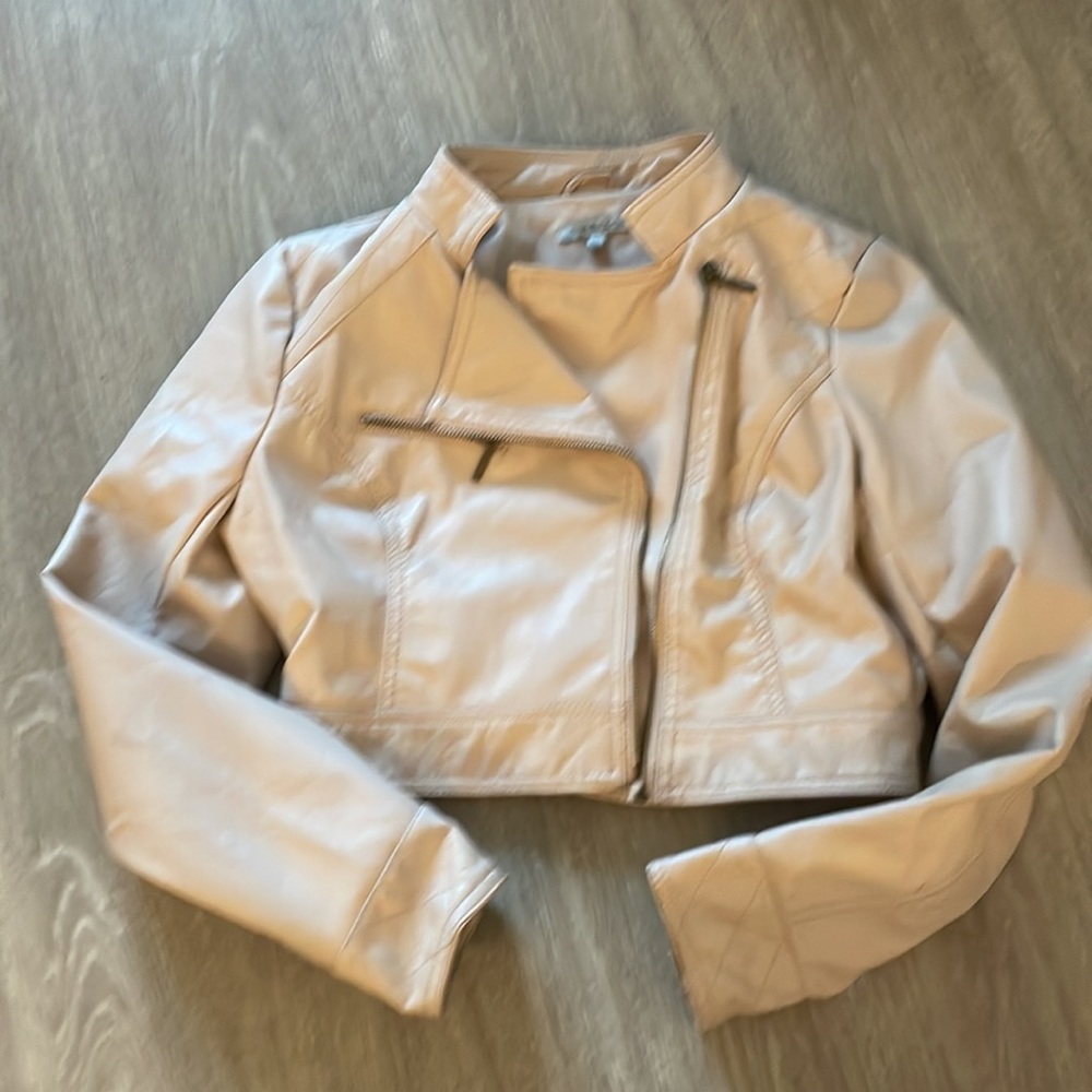 Light Pink faux leather jacket size large fits like XS